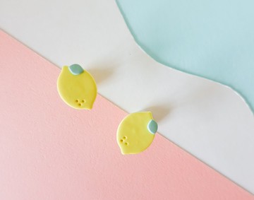 檸檬系列 - 小檸檬耳釘 手工軟陶耳環/耳夾 禮物 特別