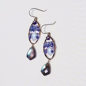 14KGF坦桑石與拉長石 珠寶魚耳環 Jewelry fish