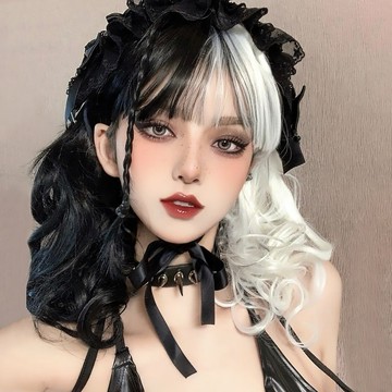 臺灣-出貨🔥美宿假髮女短髮捲髮萬聖節黑白魔女庫伊拉陰陽髮cos假髮套全頭套
