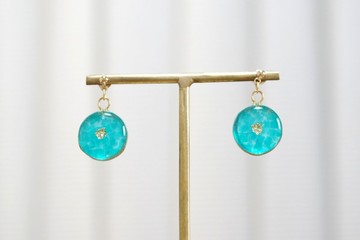 樹脂藝術圓形耳環・孔雀石