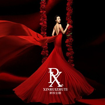 展會新款影樓主題婚紗內景海景攝影服裝韓版拖尾大紅色婚紗禮服