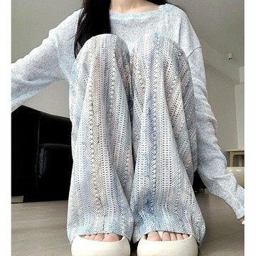 紮染鏤空棉麻涼涼休閒闊腿褲(預購)pn003039