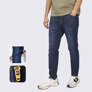 MIT十字織紋刷色牛仔褲－中藍色