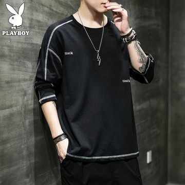 花花公子長袖t恤男士秋季潮牌寬松百搭上衣服潮流休閑打底衫男裝