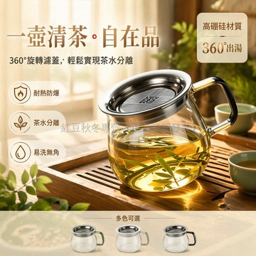 台灣出貨✨ 450ml 帶把手飄逸壺 玻璃茶水分離茶壺 耐高溫泡茶壺 食品級玻璃茶具 贈硅胶蓋