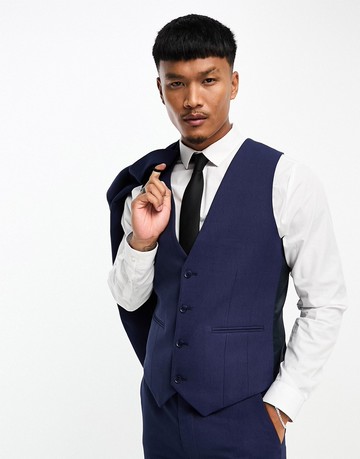 ASOS DESIGN super skinny suit waistcoat in navy in micro texture
