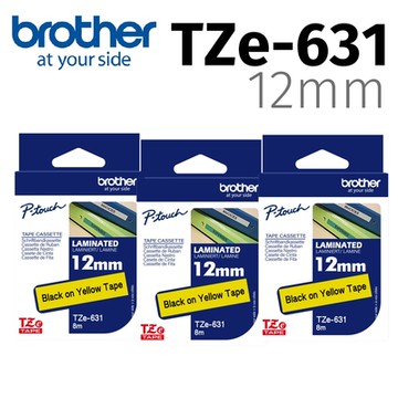 【3入組】brother 原廠護貝標籤帶 TZe-631 (黃底黑字 12mm)