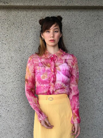 宮廷風紅花真絲上衣