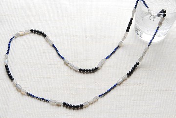 粗管型拉長石和青金石，藍砂岩長項鍊