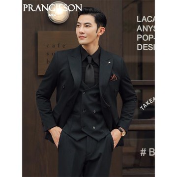 春秋季高級感雙排扣西裝男外套英式紳士商務正裝結婚新郎西服套裝