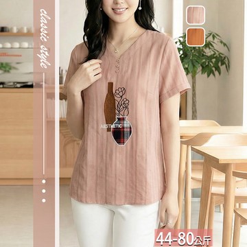 V領刺繡拼布上衣(26)(2色)M_4XL【496581X】【現+預】☆流行前線☆
