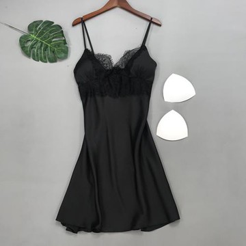 夜火吊帶冰絲睡衣女2022新款潮帶胸墊聚攏小胸女士性感蕾絲睡裙夏