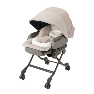 Combi BEDi Long AT SS 電動安撫餐搖椅 (鳥子白)｜附餐盤+兩用小餐盤｜贈日式網格蚊帳