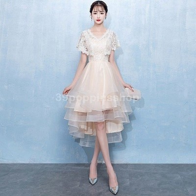 シャンパン色パーティードレス前短後長ドレス3タイプロングドレスミモレ丈ドレス結婚式二次会卒業式演奏会発表会ドレス 通販 Lineポイント最大get Lineショッピング