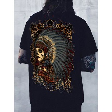 印第安波西米亞風格民族風短袖T恤3D印花小領口圓領重磅機車加厚