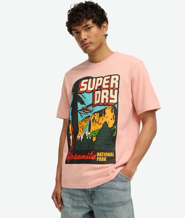 Superdry Men's Travel Postcard Graphic T-shirt Pink Size: M