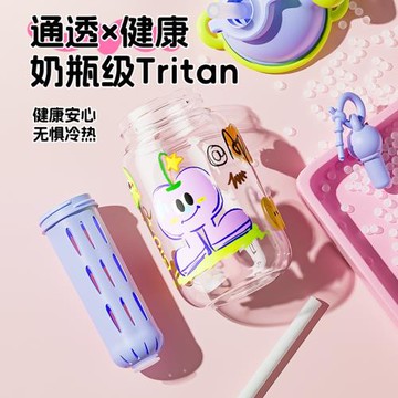 夏季兒童相機水杯可愛防摔耐高溫塑料吸管杯子斜跨水壺戶外便攜