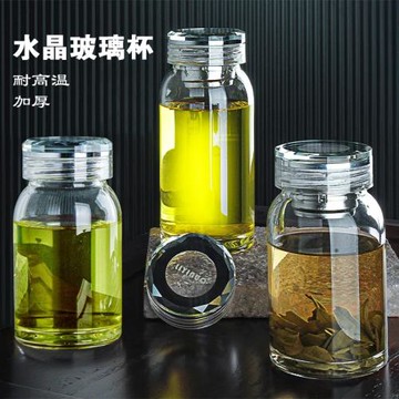 單層玻璃杯帶過濾網男女士加厚透明茶水分離杯子500ml大容量水杯