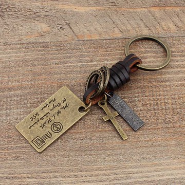 鑰匙扣時尚創青銅信封掛件簡約手工編制汽車鑰匙圈男女匙鏈復古