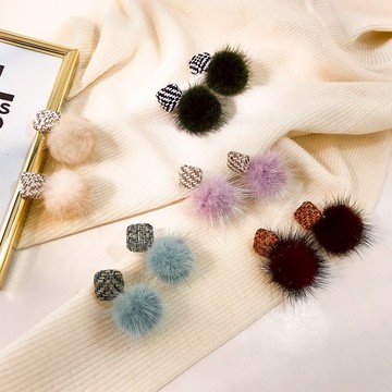 秋冬毛毛球耳環水貂毛時尚網紅耳釘個性氣質耳飾