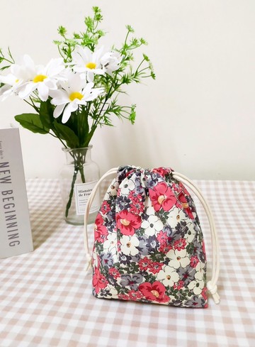 集福系列立體束口袋/收納袋/萬用禮品/春日紅花款/絕版品