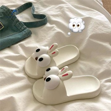 大眼萌兔可愛卡通外穿一字拖鞋女2024新款夏季居家室內浴室涼拖