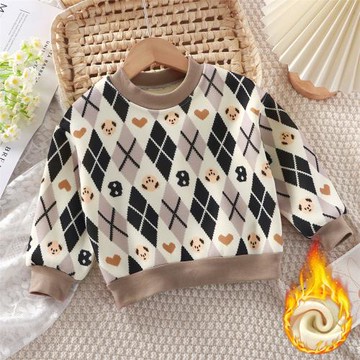 兒童加絨t恤秋冬新款男童加厚寶寶毛衣衣服女童保暖衛衣童裝服飾