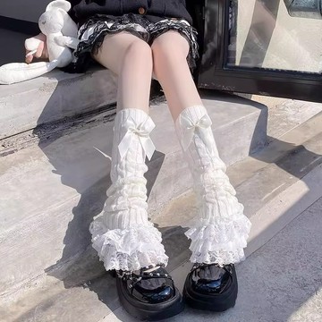 洛麗塔堆堆襪 蕾絲花邊小腿襪套 堆堆襪女 日系 可愛蝴蝶結堆堆襪 白色堆堆襪子 jk顯瘦腿套 百搭堆堆襪