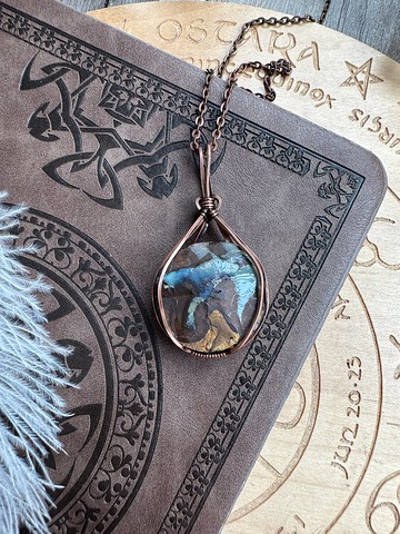 WW249 全手工編織 繞銅線復古做舊 wire wrap 鐵礦石澳寶吊咀