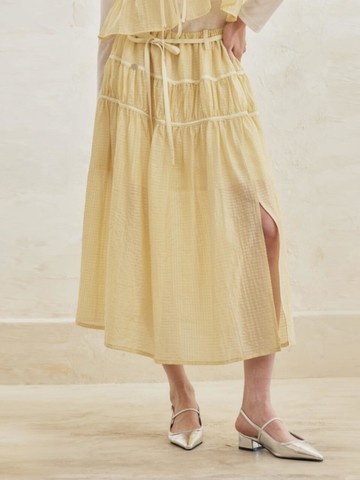 Frilled Sheer Tiered Skirt [Yellow]