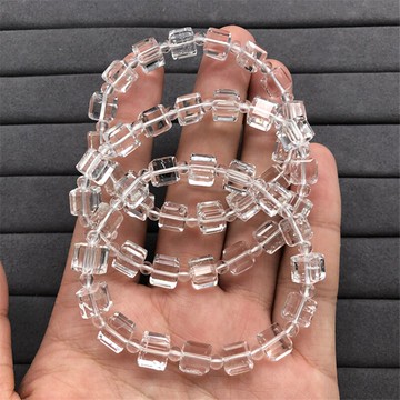 天然白水晶方糖單圈手鏈 約7.8mm 存在天然水晶的冰裂棉 介意慎拍