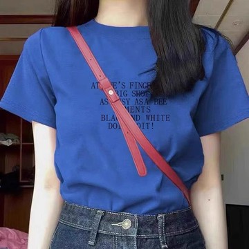 商城熱賣⭐美式克萊因藍色正肩短袖  顯瘦修身上衣  夏季洋氣清純可愛上衣