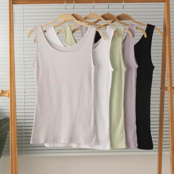 外貿女純棉坑條薄款寬肩背心吊帶打底衫夏大碼全棉透氣家居服睡衣