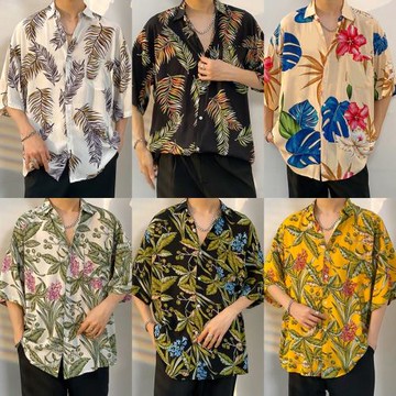 美式復古夏威夷風短袖襯衫五分袖質感寬松慵懶風雅痞情侶沙灘襯衣