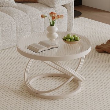 北歐圓形玻璃小茶几 簡約奶油風家用客廳小桌 小戶型陽臺洽談桌-50園