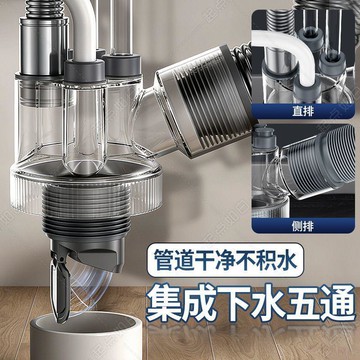 晴晴媽咪❤廚房下水器 六通接頭 水槽下水器 廚房水槽集中排水 多功能下水頭 防臭 排水 淨水器 洗碗機起點如日廚房管道五