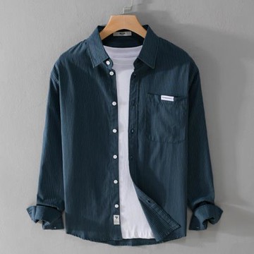 春秋男士新品條紋襯衫商務休閑長袖內穿外搭上班顯瘦透氣抗皺免燙