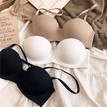 新款女裝少女舒適半杯光面文胸軟鋼圈無肩帶防滑內衣