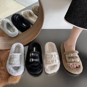 網紅高級感晚晚風毛毛拖鞋女外穿2024年秋冬新款軟底毛絨棉拖鞋子