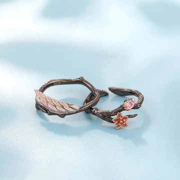 喜上梅梢鍍S925銀梅花情侶戒指一對活扣設計開口可調節銀飾對戒潮