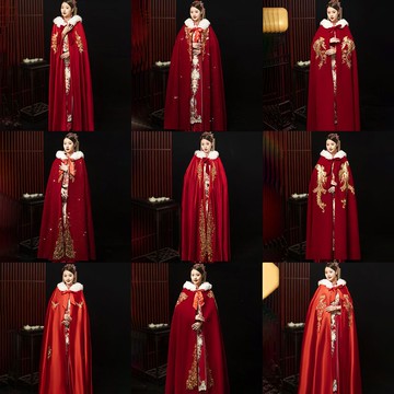 免運/ 可開票 快速出貨 新娘結婚主婚紗長款披肩中式婚禮秀禾服紅色喜慶披風外套保暖外搭