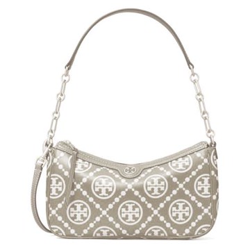 【TORY BURCH】滿版LOGO皮革肩斜兩用背包-灰色