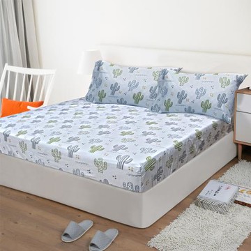 Victoria 純棉加大床包+枕套三件組-仙人掌(灰)