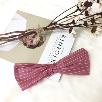 小太陽 / 紅 條紋 / 寬版 鬆緊手工髮帶