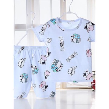 兒童短袖套裝輕薄透氣T恤短褲兩件套2025夏季純棉空調服卡通睡衣