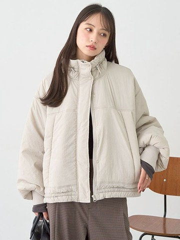 保暖抽繩立領拉鍊鋪棉大衣外套(01000613002) - earth music&ecology