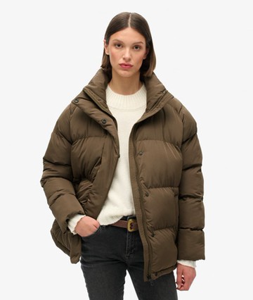 Superdry Women's Mid Length Puffer Jacket Brown Size: 12