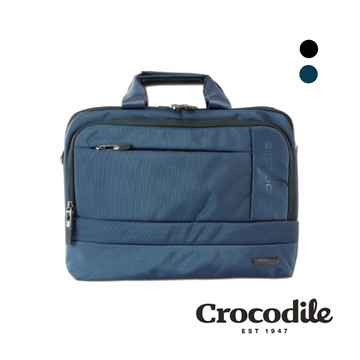 Crocodile鱷魚皮件 12吋筆電公事包推薦 橫式公事包 單拉鍊 Biz 3.0系列 0104-07808-黑藍灰