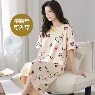 [韓國K.W.]韓國空運清新相愛模樣莫代爾洋裝(居家服/家居服/睡衣/睡裙/涼感睡衣)T25422