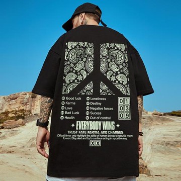 oversize歐美潮牌胖子男裝大碼國潮嘻哈寬松反戰短袖T恤潮流半袖